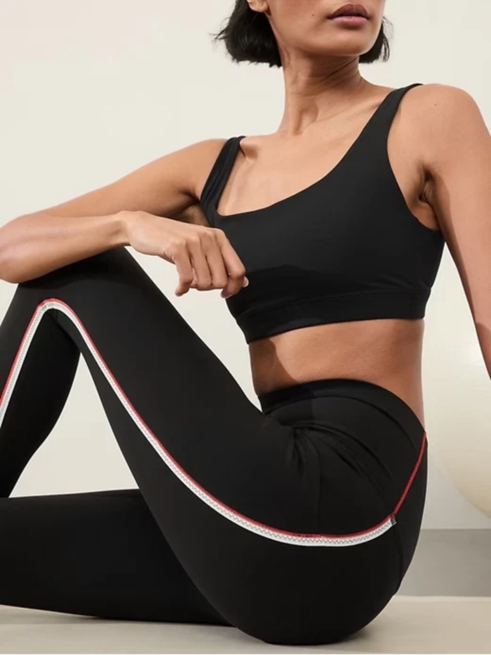 Athleta Salutation Stash Tipped Tight Leggings -White & Red Stripe• NWT•Size XXS